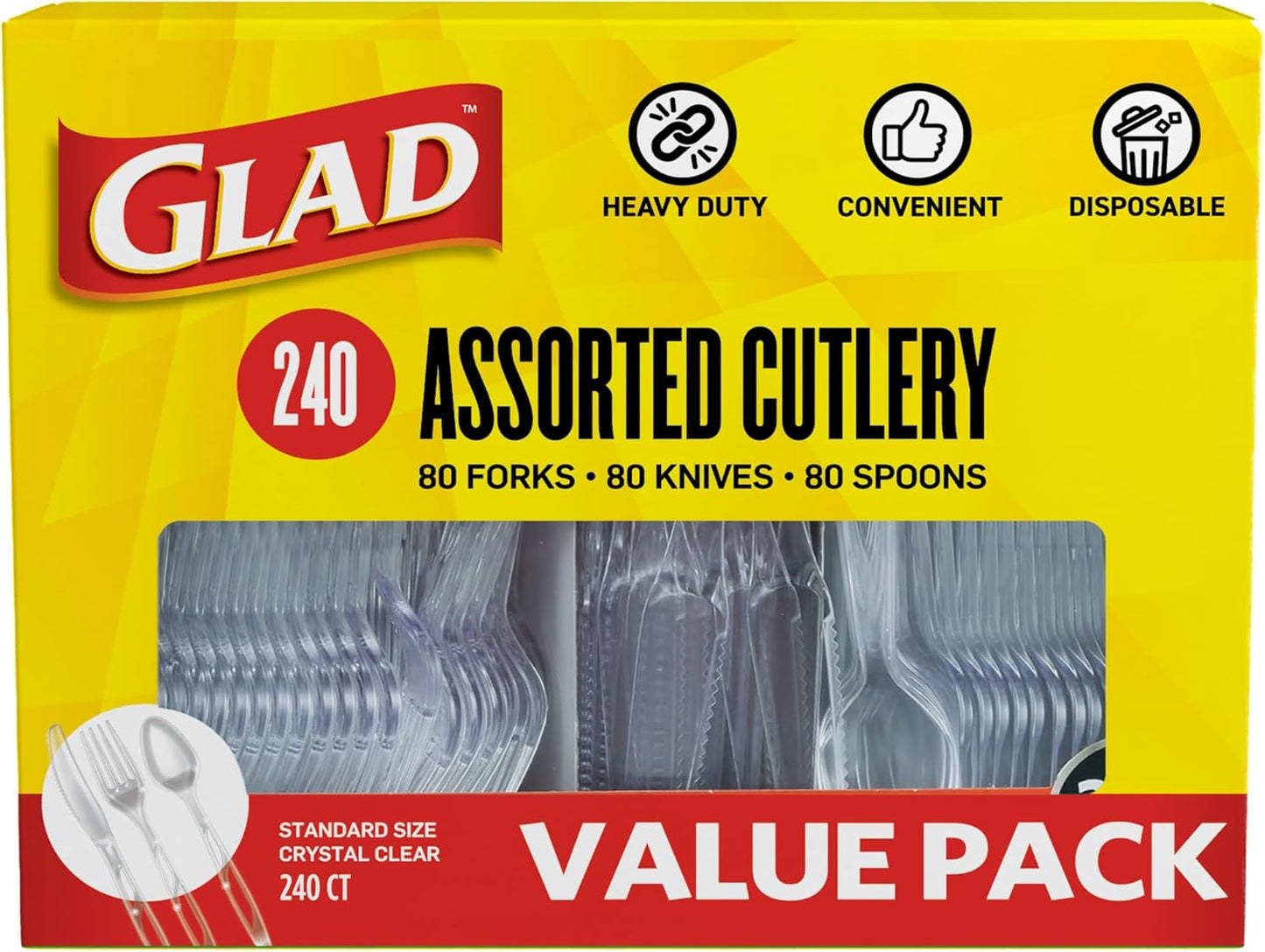 240-piece set with 80 forks, 80 knives, and 80 spoons (scaled across 24 to 240 count variants)
