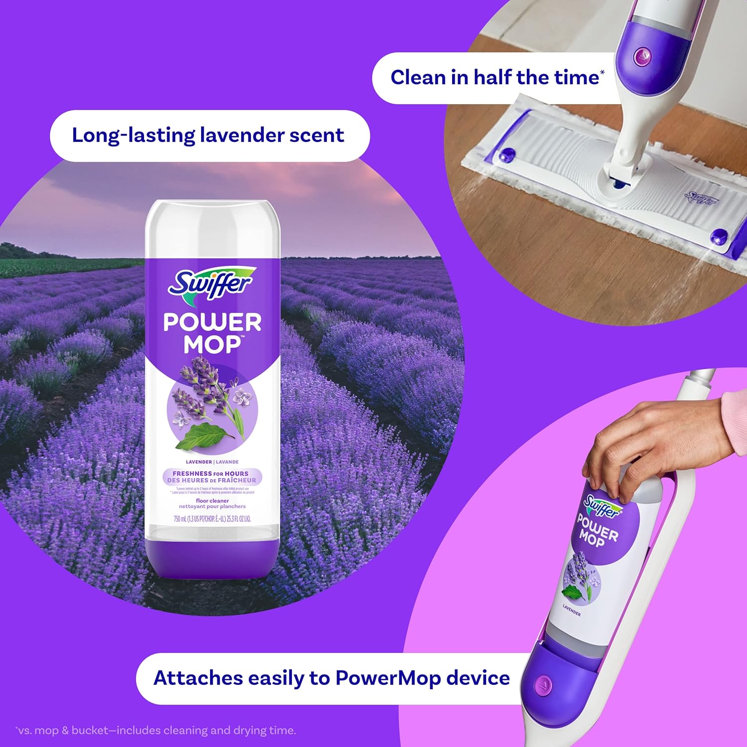 25.3 fl oz pre-mixed lavender-scented floor cleaning solution (plus 4 fl oz trial size variant)