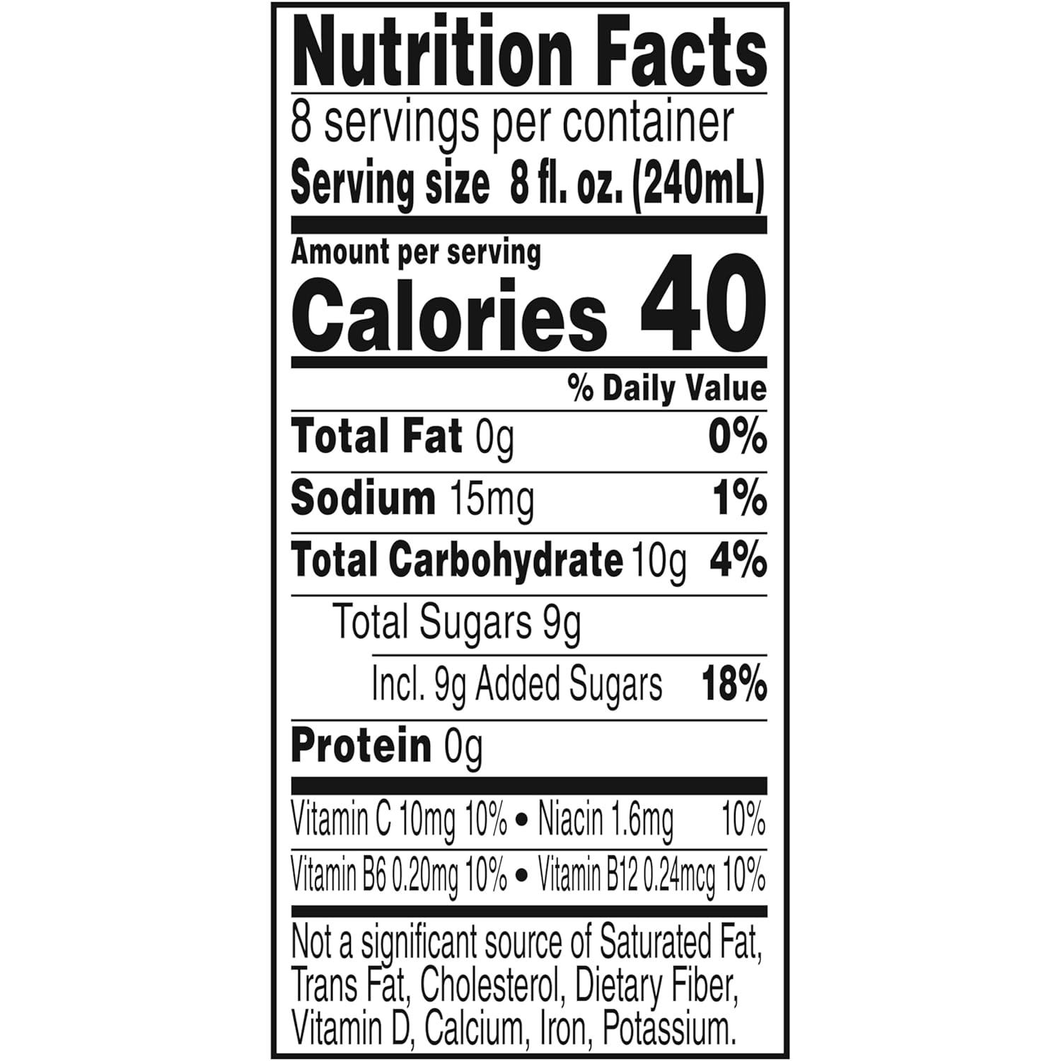 25% less sugar than leading shelf-stable juice drink brands (9g vs 17g per 8 fl oz)