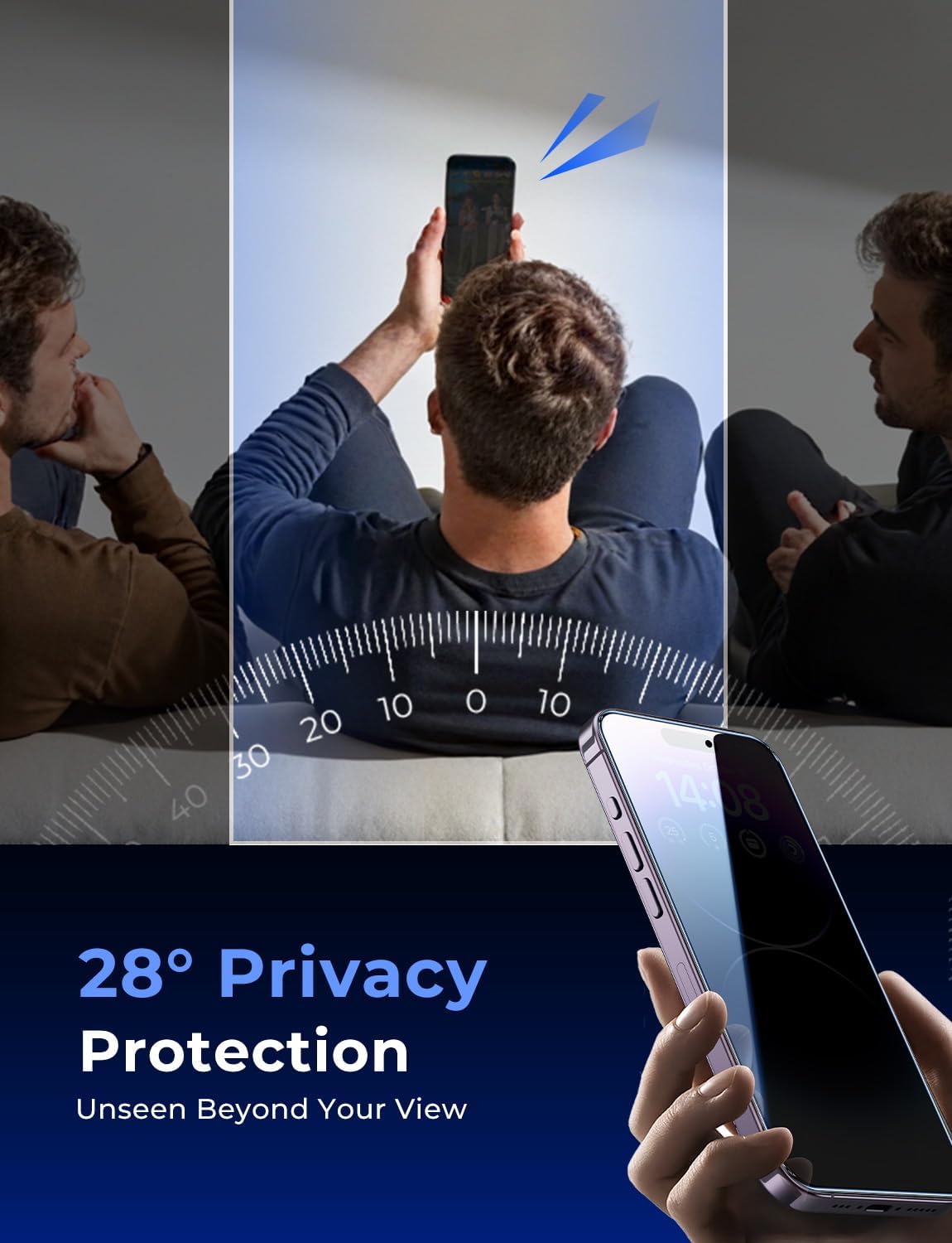 28° privacy tempered glass that limits off-axis viewing