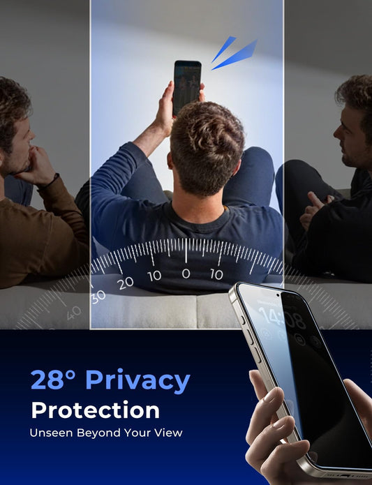 28° two-way privacy tempered glass that blacks out side views