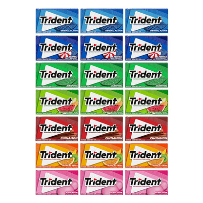 294 total pieces across 21 individually wrapped packs (3 packs each of 7 flavors: spearmint, original, watermelon twist, tropical twist, bubblegum, cinnamon, perfect peppermint)