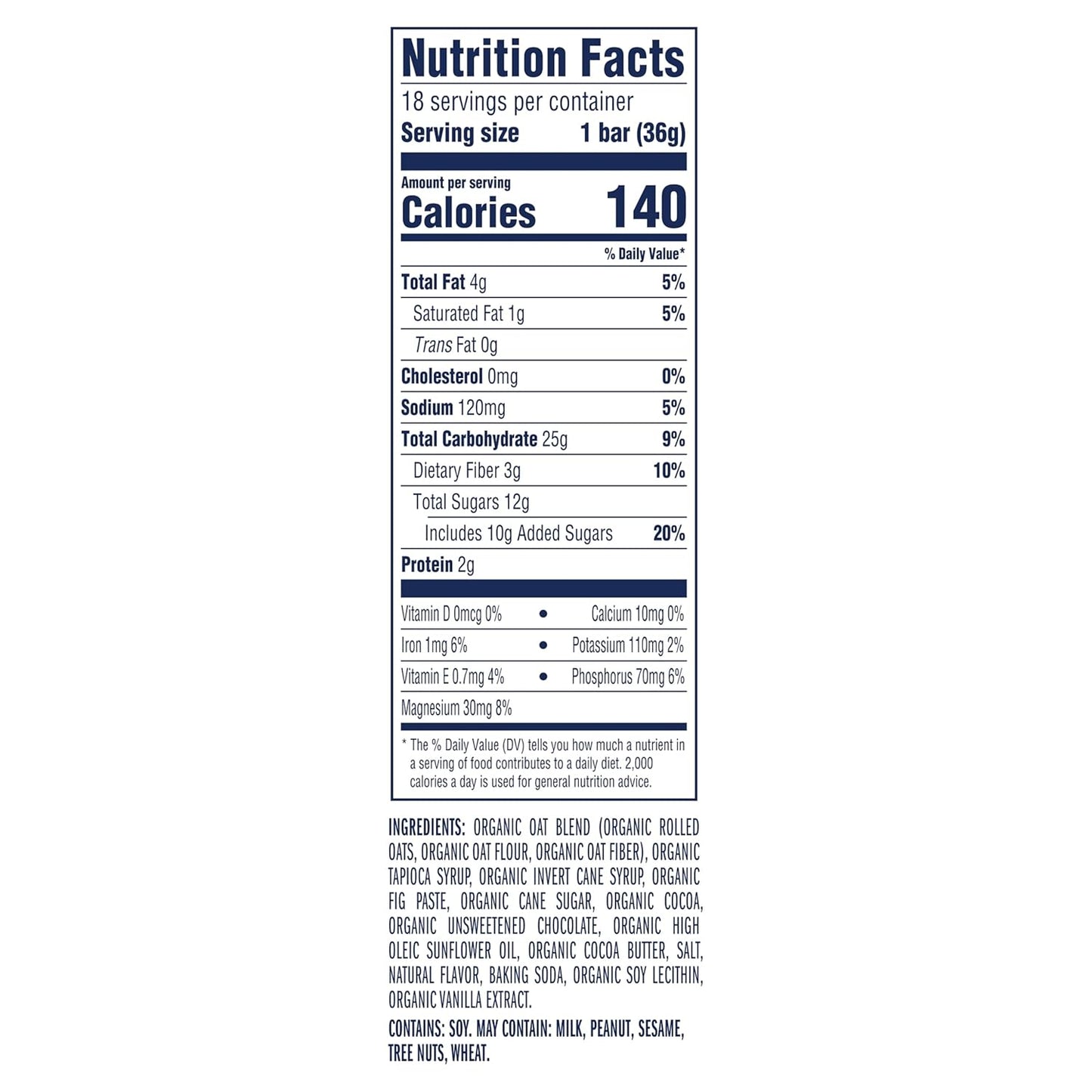 2g protein and 4g total fat per serving from whole-food oat and cocoa ingredients