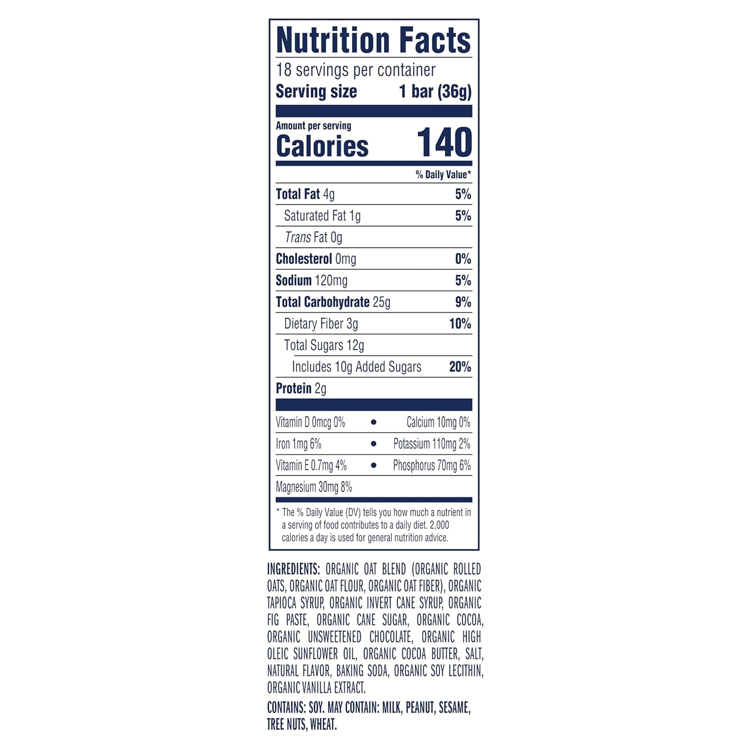 2g protein and 4g total fat per serving from whole-food oat and cocoa ingredients