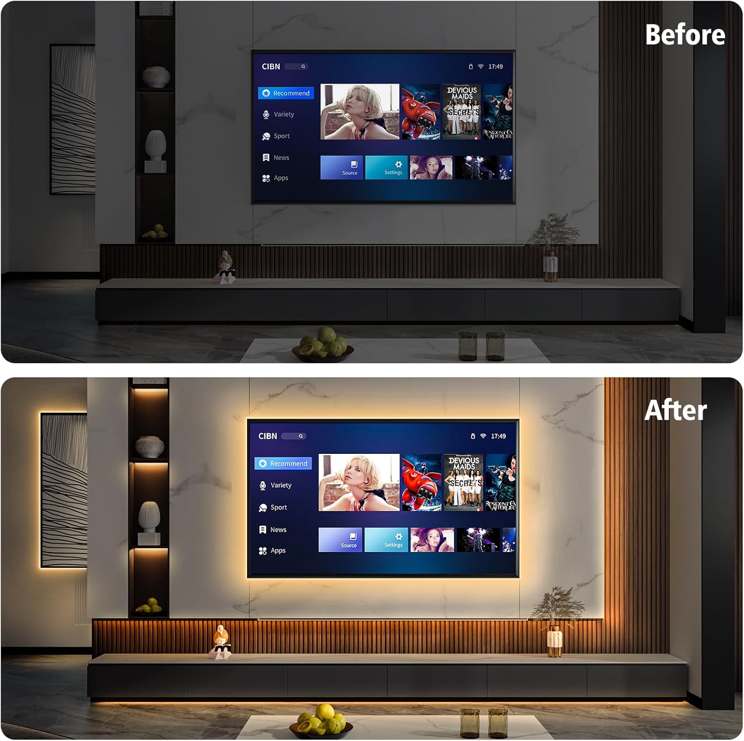 3.3ft strip with 30 high-brightness 2835 leds, available in 6000k cool white or 2700k warm white