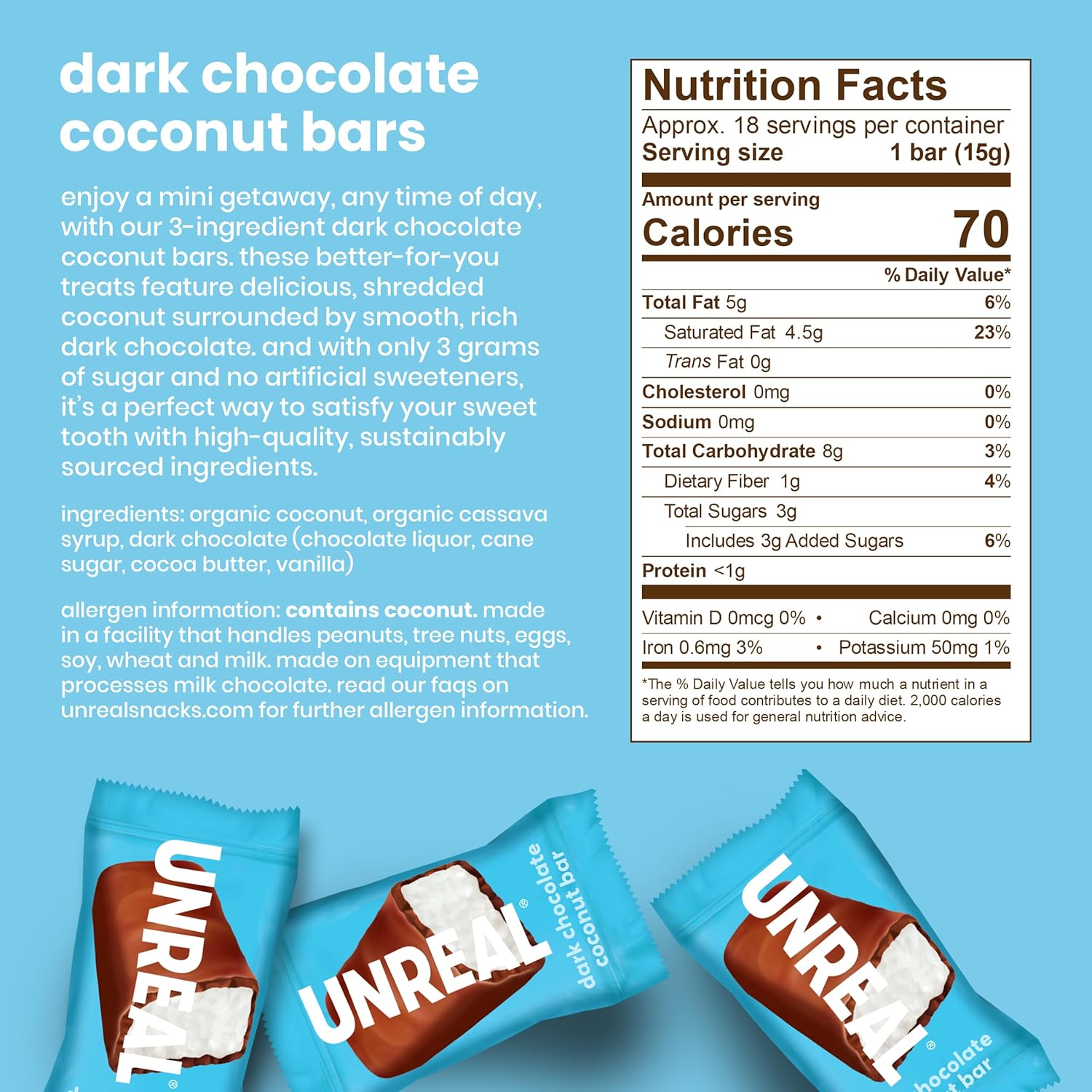 3-5g sugar per bar with no sugar alcohols or artificial sweeteners