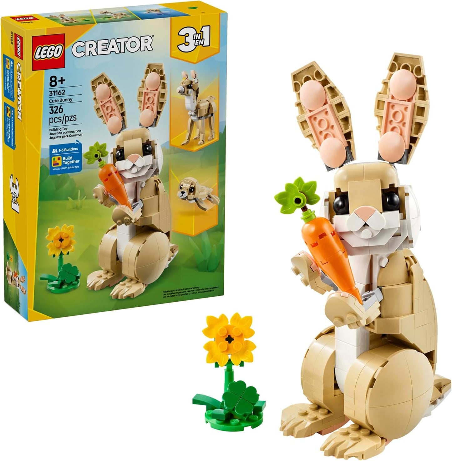 3-in-1 modular build: bunny, llama, or seal using the same 326 pieces