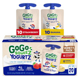 GoGo squeeZ yogurtZ Variety Pack, Strawberry & Banana – Safe Lunchbox Snack for Toddlers and Preschoolers, 3 oz Squeezable Pouches with Twist-Off Cap