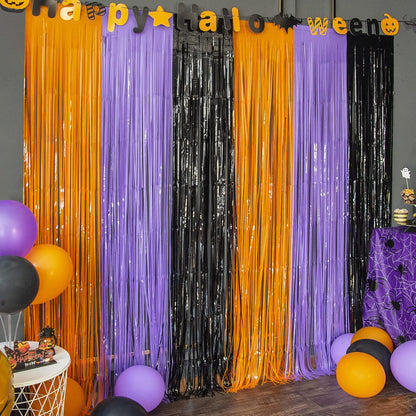 3-pack of tinsel foil fringe curtains at 3.3 x 6.6 ft each (9.9 x 6.6 ft total coverage)