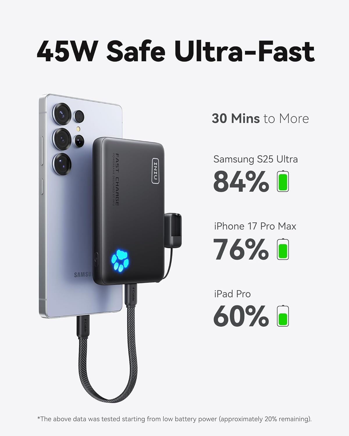 3 ports: 2x usb-c (input/output) + 1x usb-a output