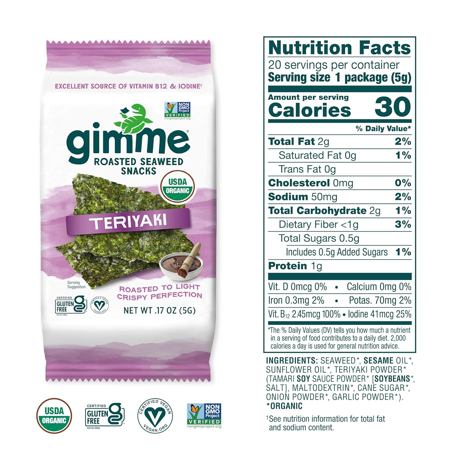 30 calories per pack with omega-3s, iodine, protein, and fiber