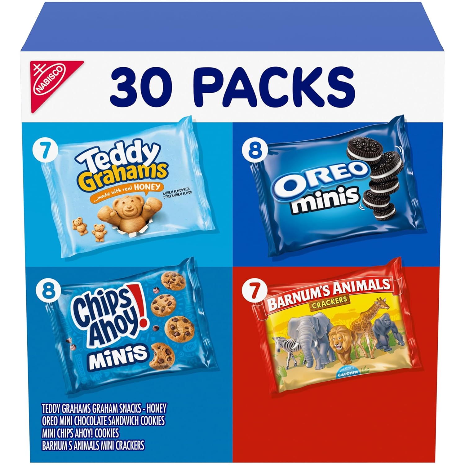 30 individually wrapped single-serve snack packs per box