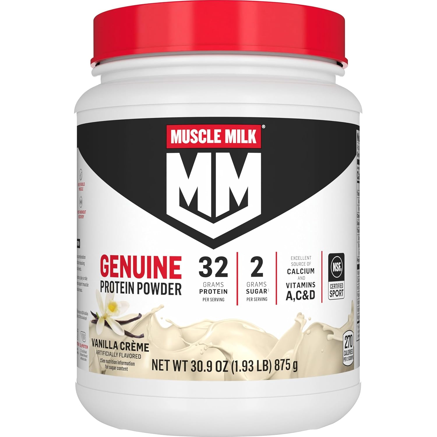 32g high-quality protein blend per serving combining whey concentrate, milk protein isolate, and calcium/sodium caseinates for fast and slow release
