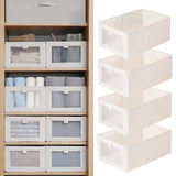 Pradnel Natural Linen Office Organizer Bins for Clutter-Free Desks, 4 Pack Storage Bins with Clear Window for Work Materials