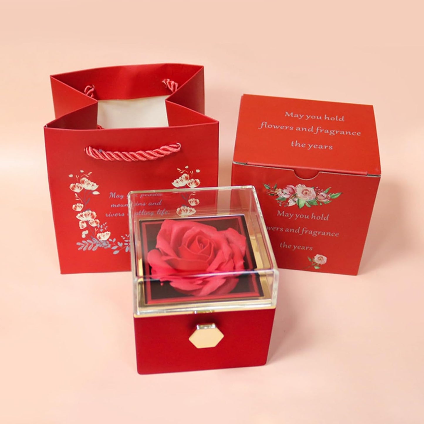360-degree rotating rose mechanism that opens a hidden drawer