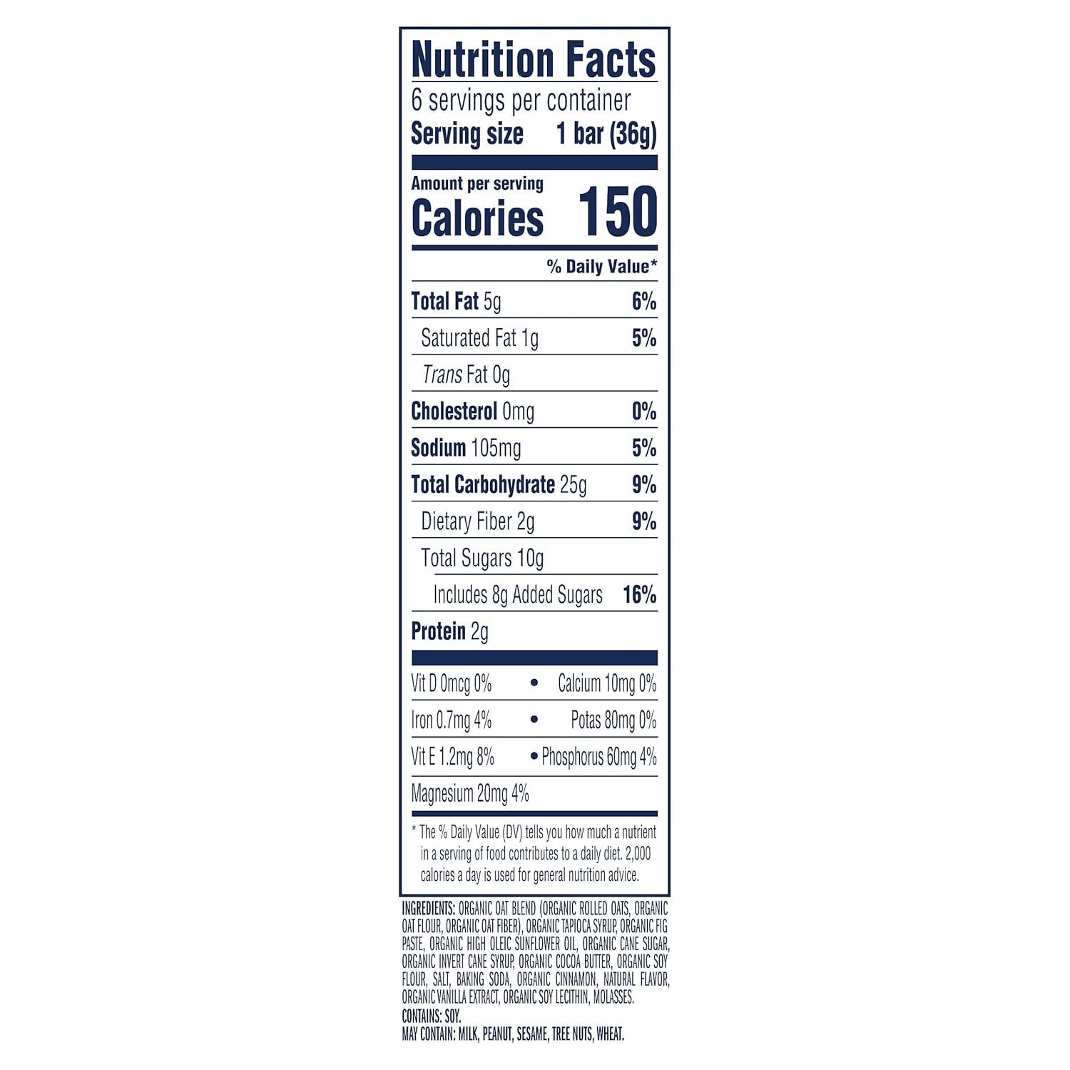 3g fiber per 40g serving (about 1 1/10 bars)