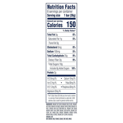3g fiber per 40g serving (about 1 1/10 bars)