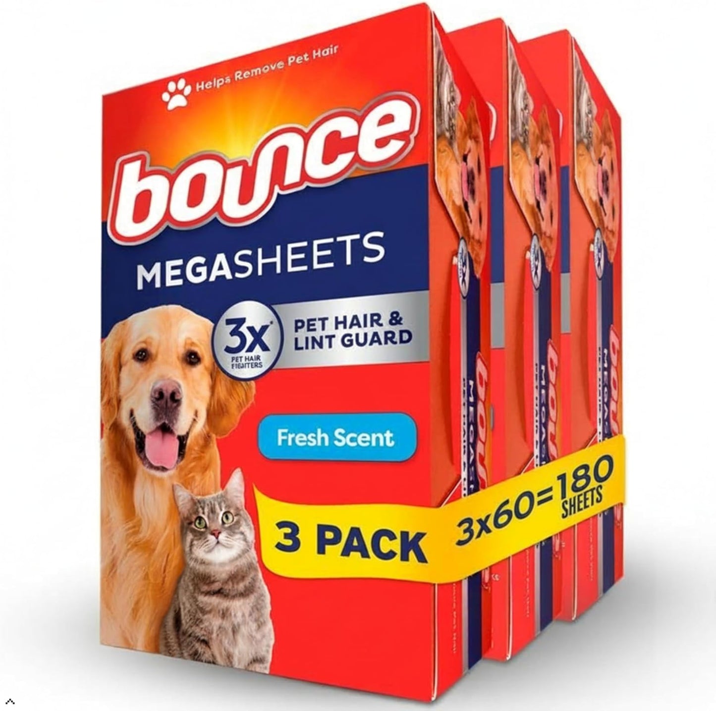 3x pet hair repelling power vs. standard bounce dryer sheets