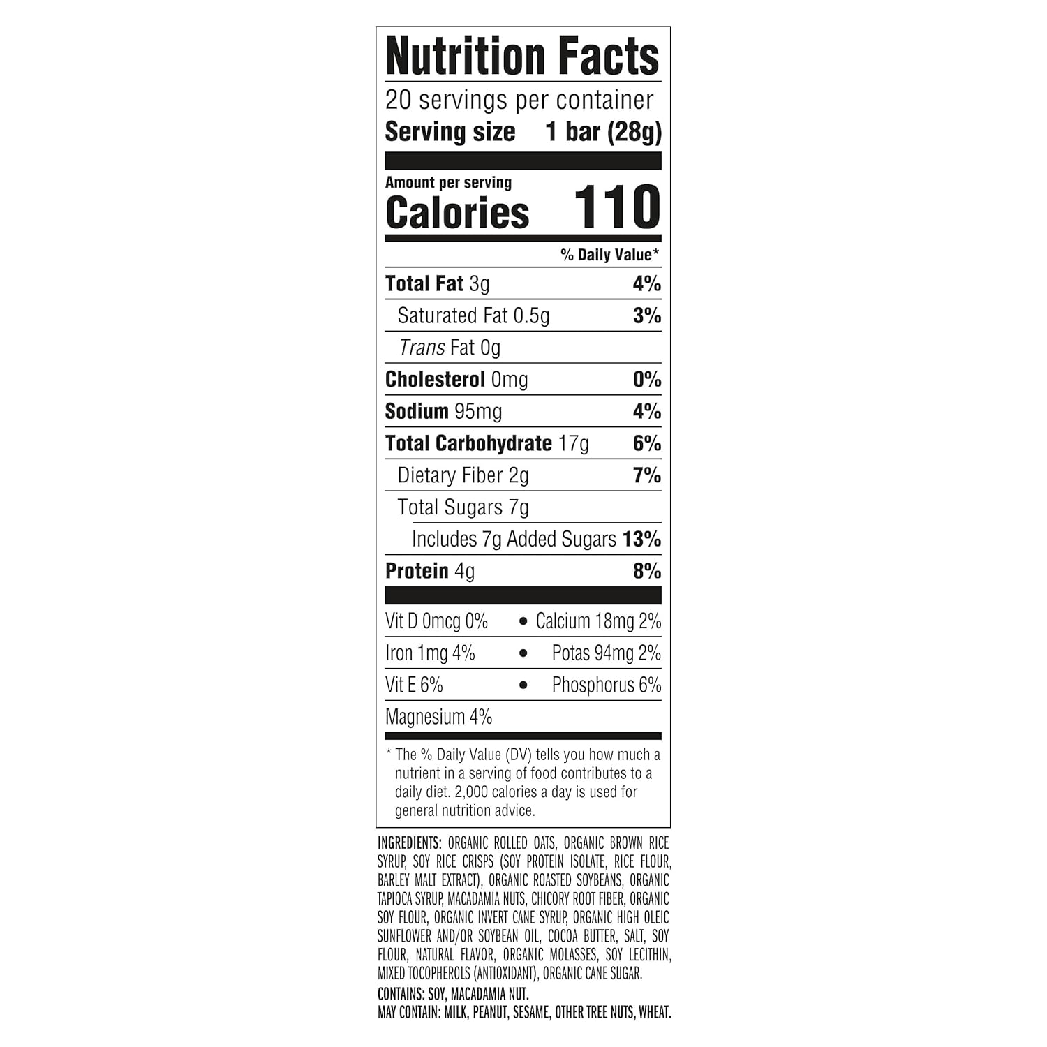 4-5g plant-based protein per bar from soy and oats