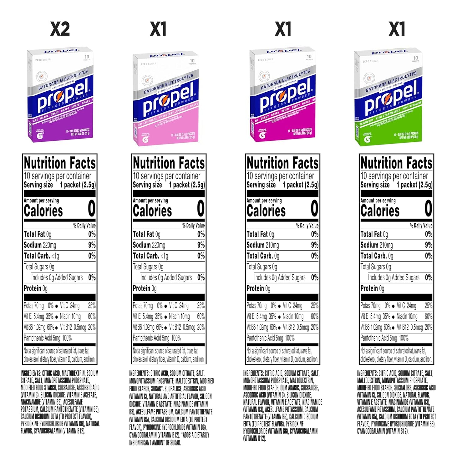 4-flavor variety: raspberry lemonade, berry, grape, and kiwi strawberry