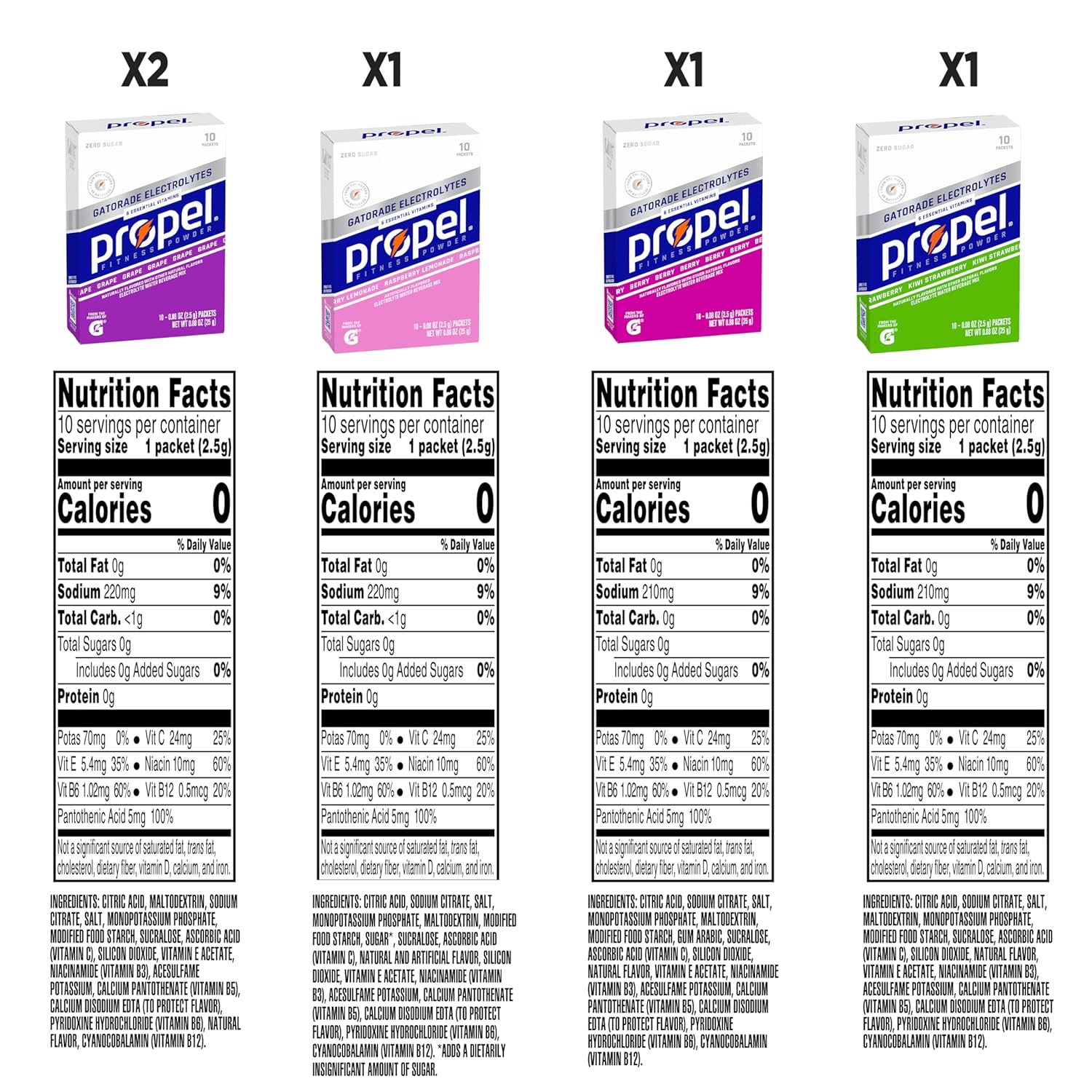4-flavor variety: raspberry lemonade, berry, grape, and kiwi strawberry