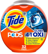 Tide Pods 4-In-1 Ultra Oxi Laundry Pacs for Home Office Busy Days, Quick Single-Load Wash for Work Uniforms