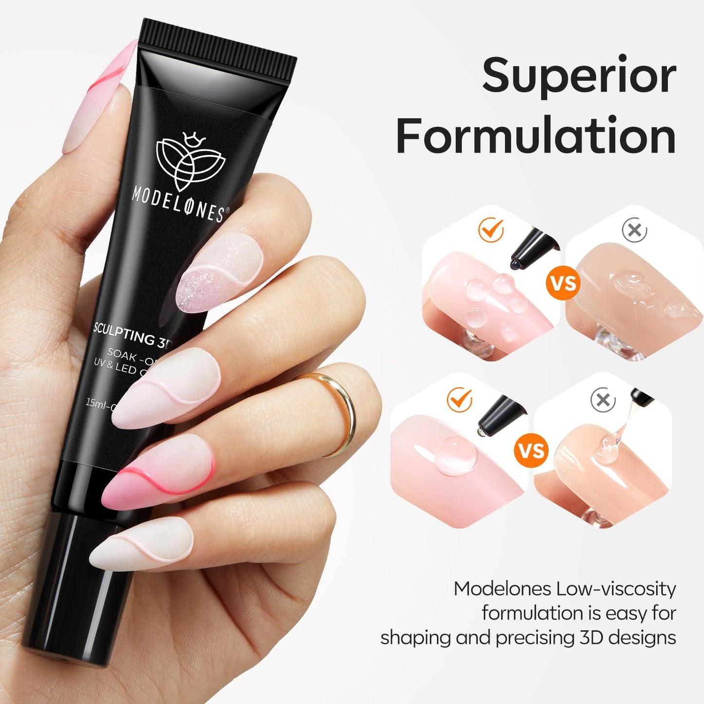 4-in-1 multi-use: sculpting, chrome powder base, charm adhesive, rhinestone glue