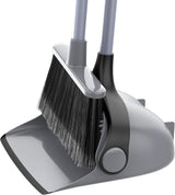 MR.SIGA Broom and Dustpan Set with Adjustable Long Handle, Upright Combo for Hardwood and Tile Floors, Gray