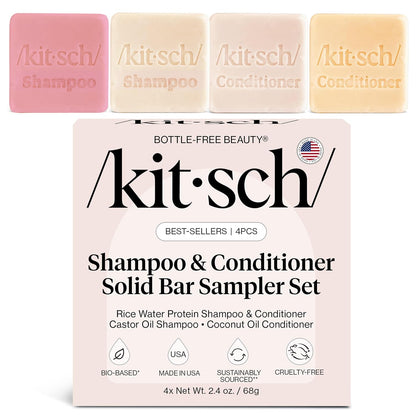 4-piece sampler with 2 shampoo bars (rice water, castor oil) and 2 conditioner bars (rice water, coconut oil)