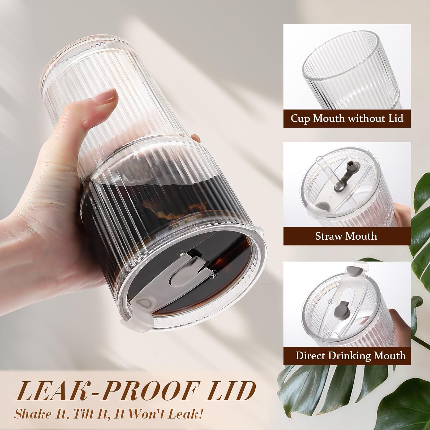 4-piece set including glass tumblers, lids, and reusable glass straws