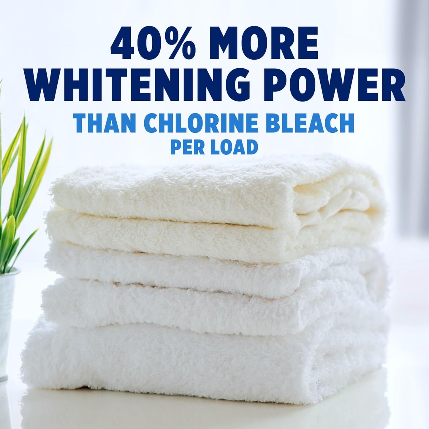 40% more whitening power per load versus chlorine bleach and 2x whiteners versus leading value liquid detergent