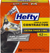 Hefty Load & Carry Contractor Trash Bags – 42 Gallon Heavy Duty Outdoor Cleanup Bags for Patio and Camping Use