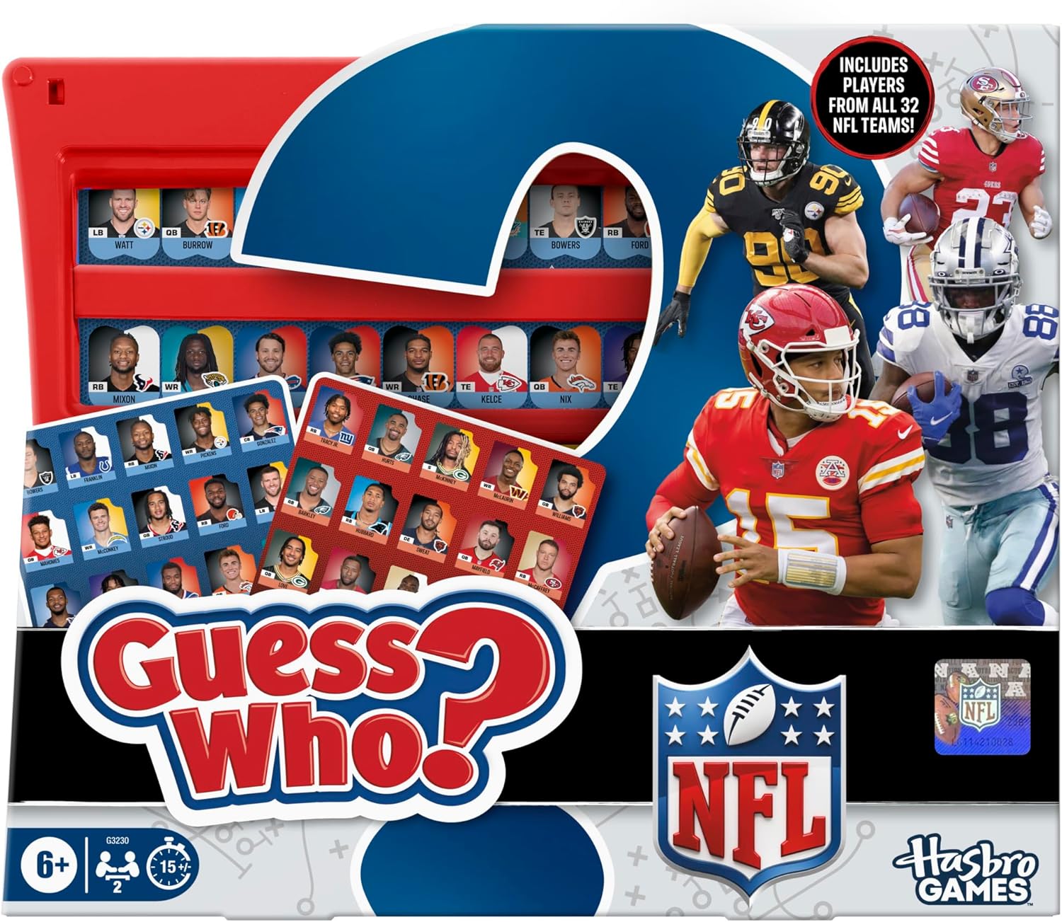 48 real nfl players spanning all 32 teams across two double-sided character sheets (24 afc + 24 nfc)