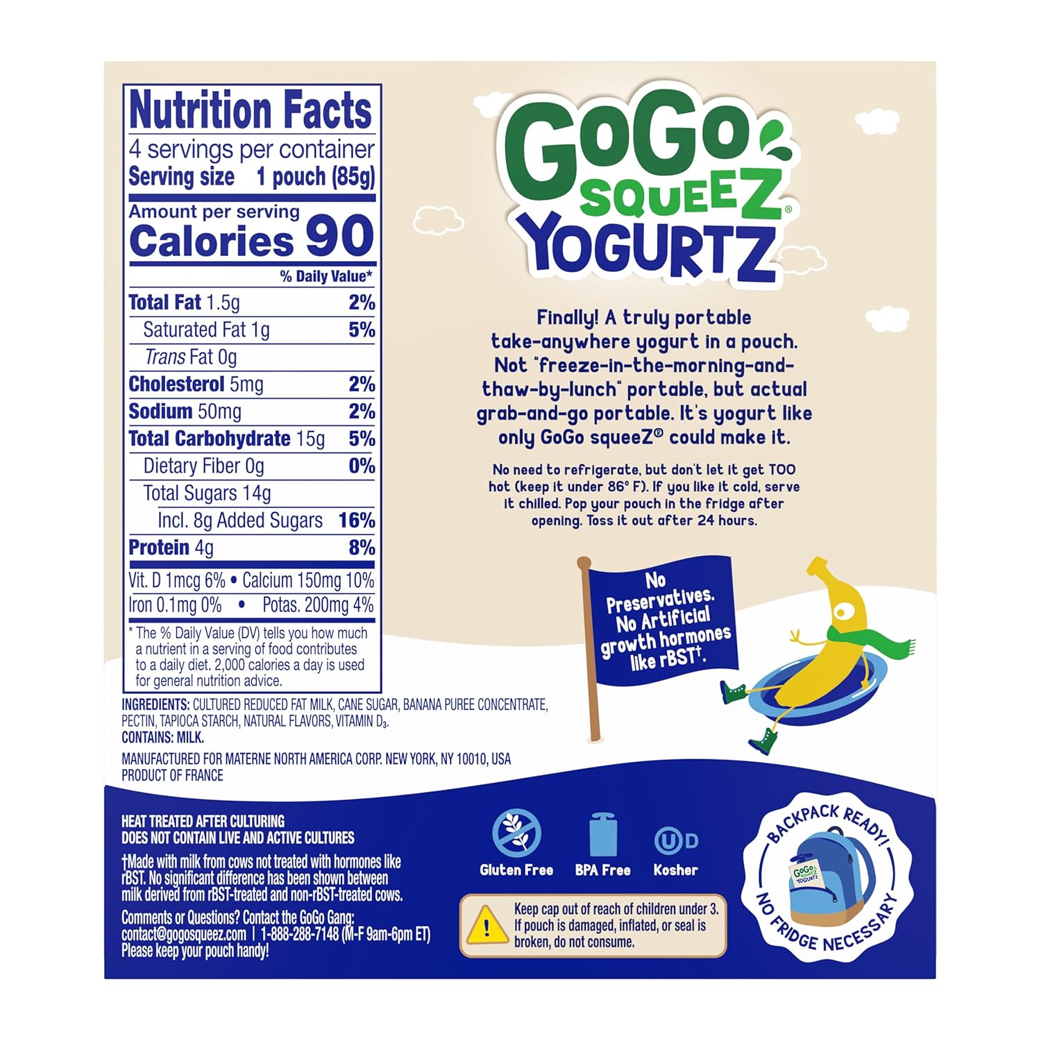 4g of protein per pouch from real low-fat cultured milk