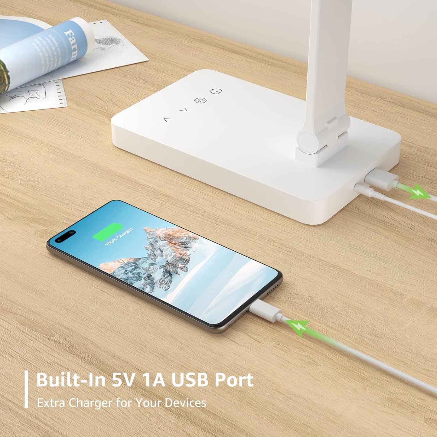 5 color temperature modes (warm to cool) with 5 brightness levels, controlled via touch