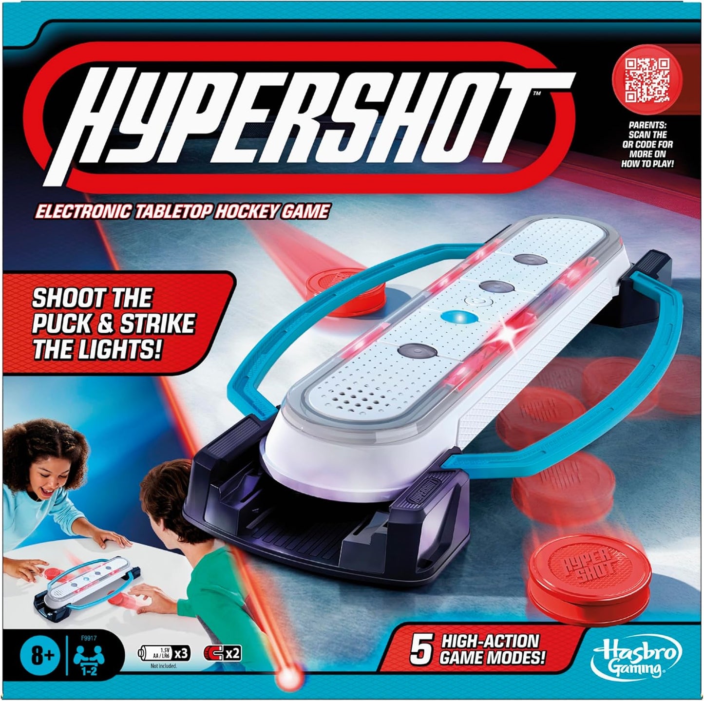 5 game modes: ricochet, slap shot, shoot-out, face-off, and solo trainer