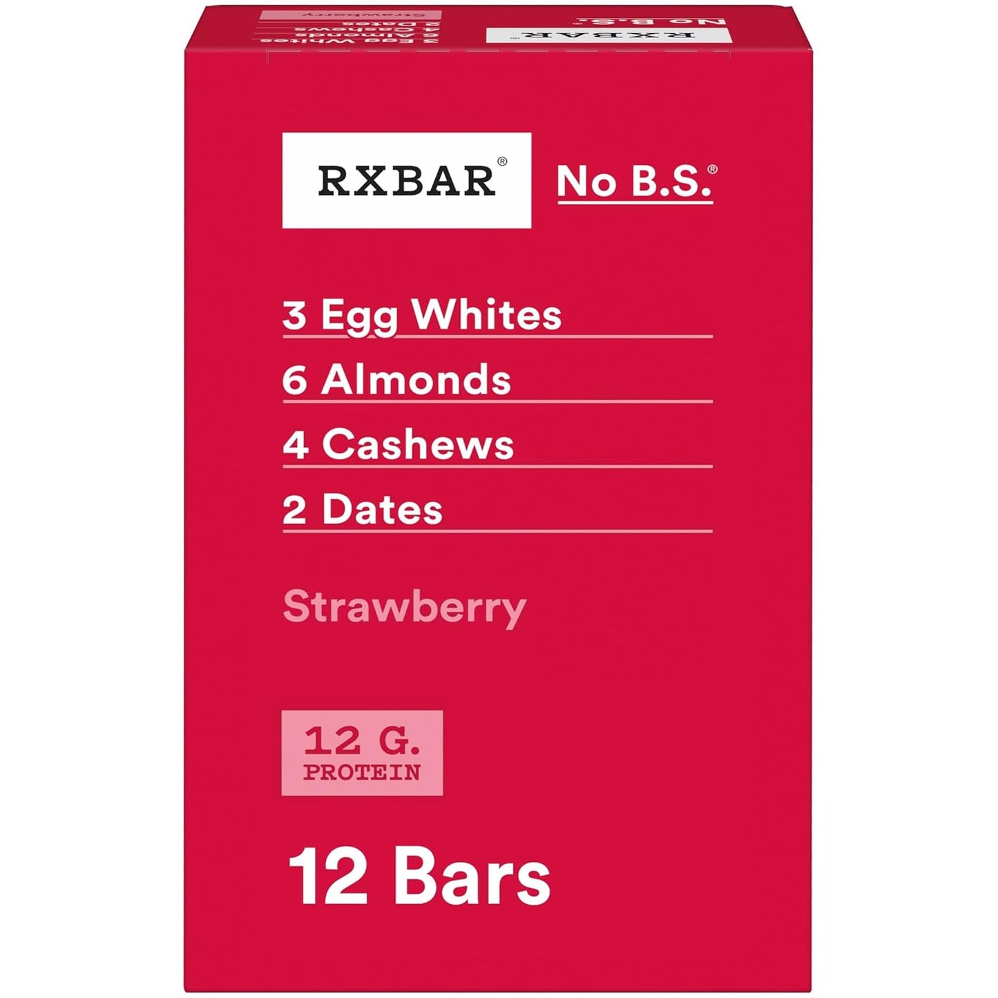 5-ingredient formulation: dates, egg whites, almonds, cashews, strawberries, natural flavors