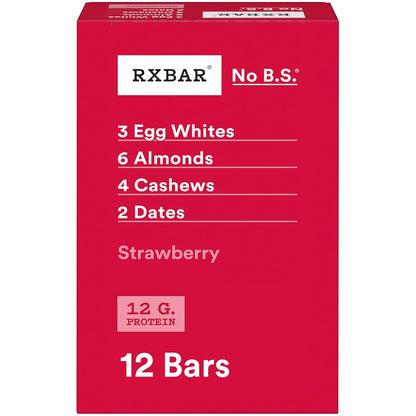 5-ingredient formulation: dates, egg whites, almonds, cashews, strawberries, natural flavors