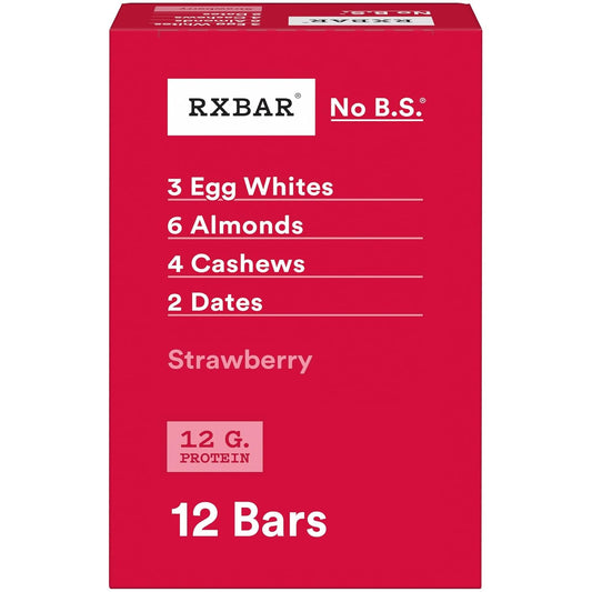 5-ingredient formulation: dates, egg whites, almonds, cashews, strawberries, natural flavors