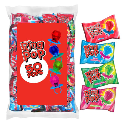 50 individually-wrapped ring pop lollipops per bag