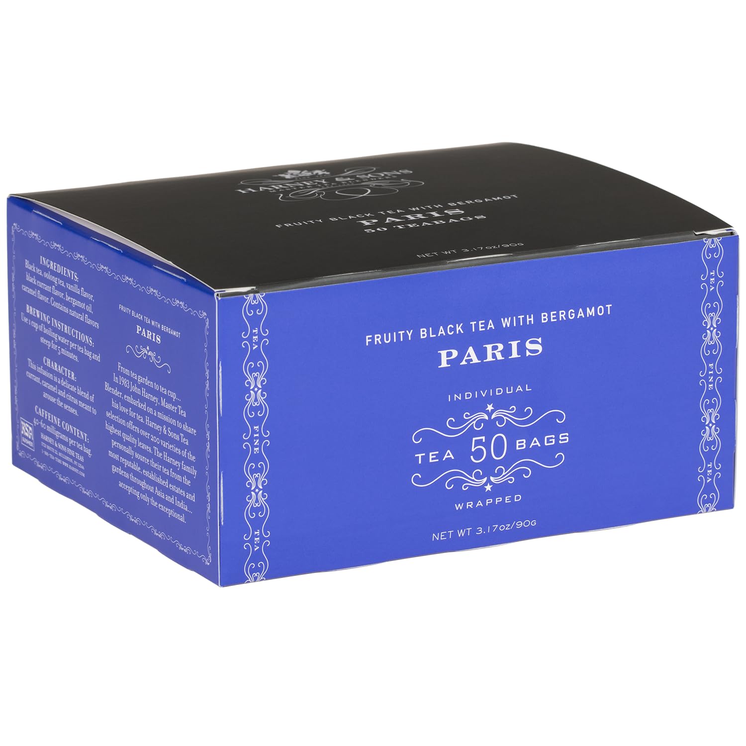 50 individually wrapped tea bags in a single box