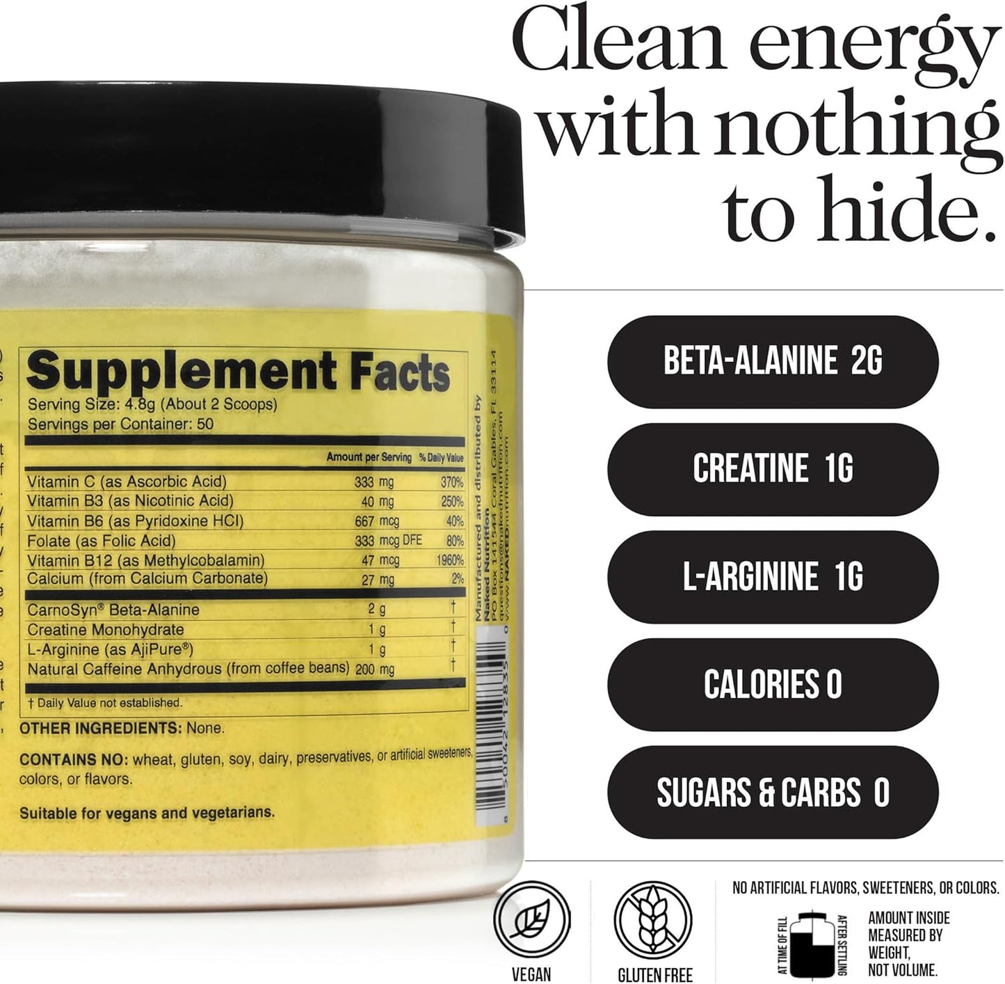 50 servings per tub with six flavor variants (unflavored, fruit punch, citrus, cherry lime, strawberry lemonade, watermelon)