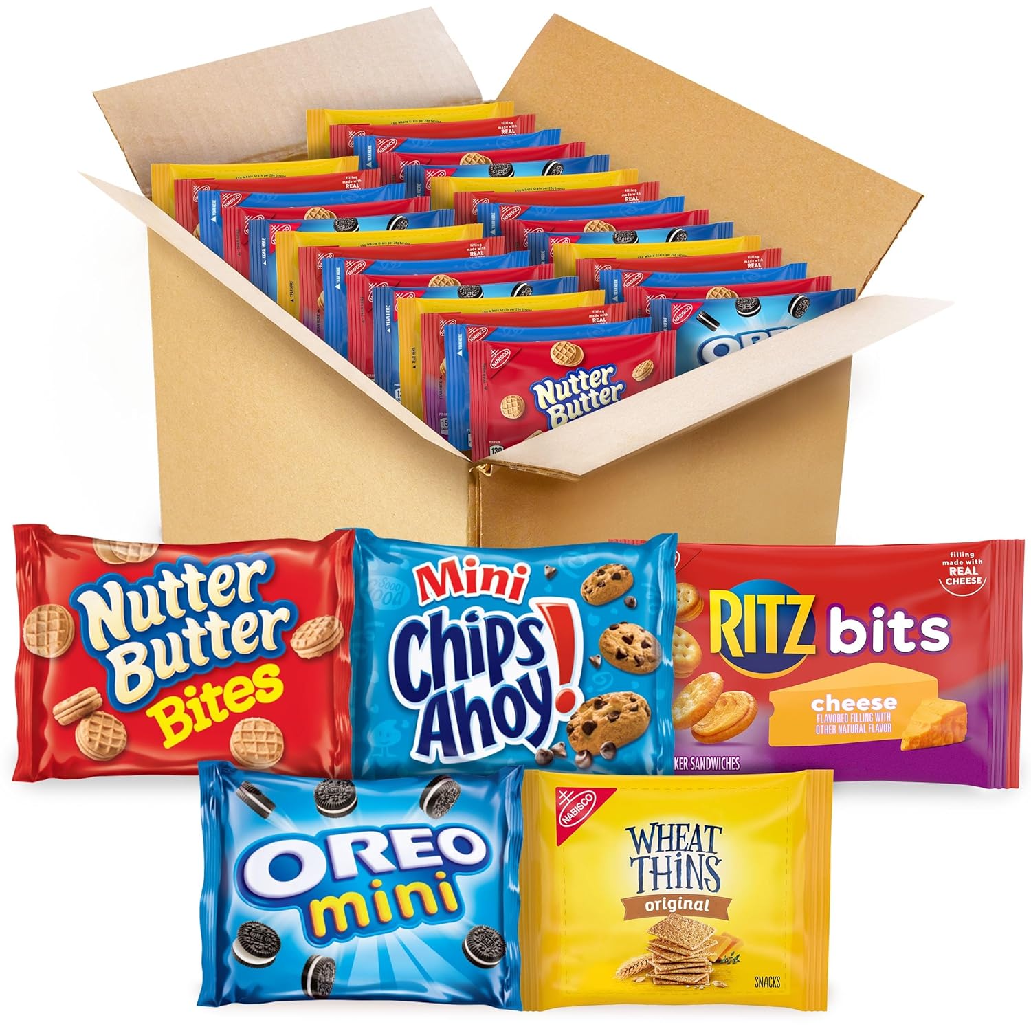 50 total individually wrapped snack packs split evenly as 10 each across 5 nabisco brands