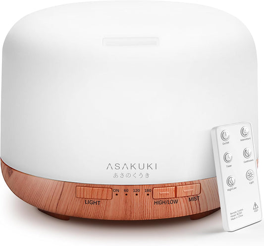 500ml ultrasonic water tank with 18-hour runtime and 300 sq ft coverage