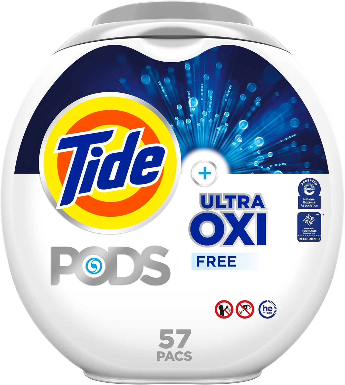 57-count tub of single-dose laundry detergent pods