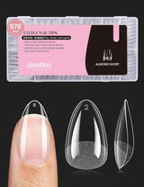 Beetles Gel Nail Tips 576Pcs Pre-shape Short Almond Etch-X Nail Tips – Thoughtful Birthday Gift for Her, At-Home DIY Manicure Set for Women