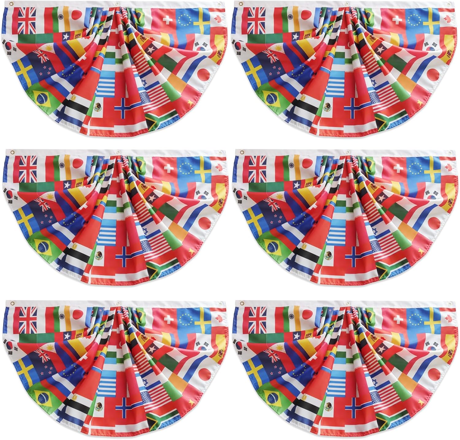 6 banners per package, each featuring 36 scaled-down country flags (216 flags total across set)