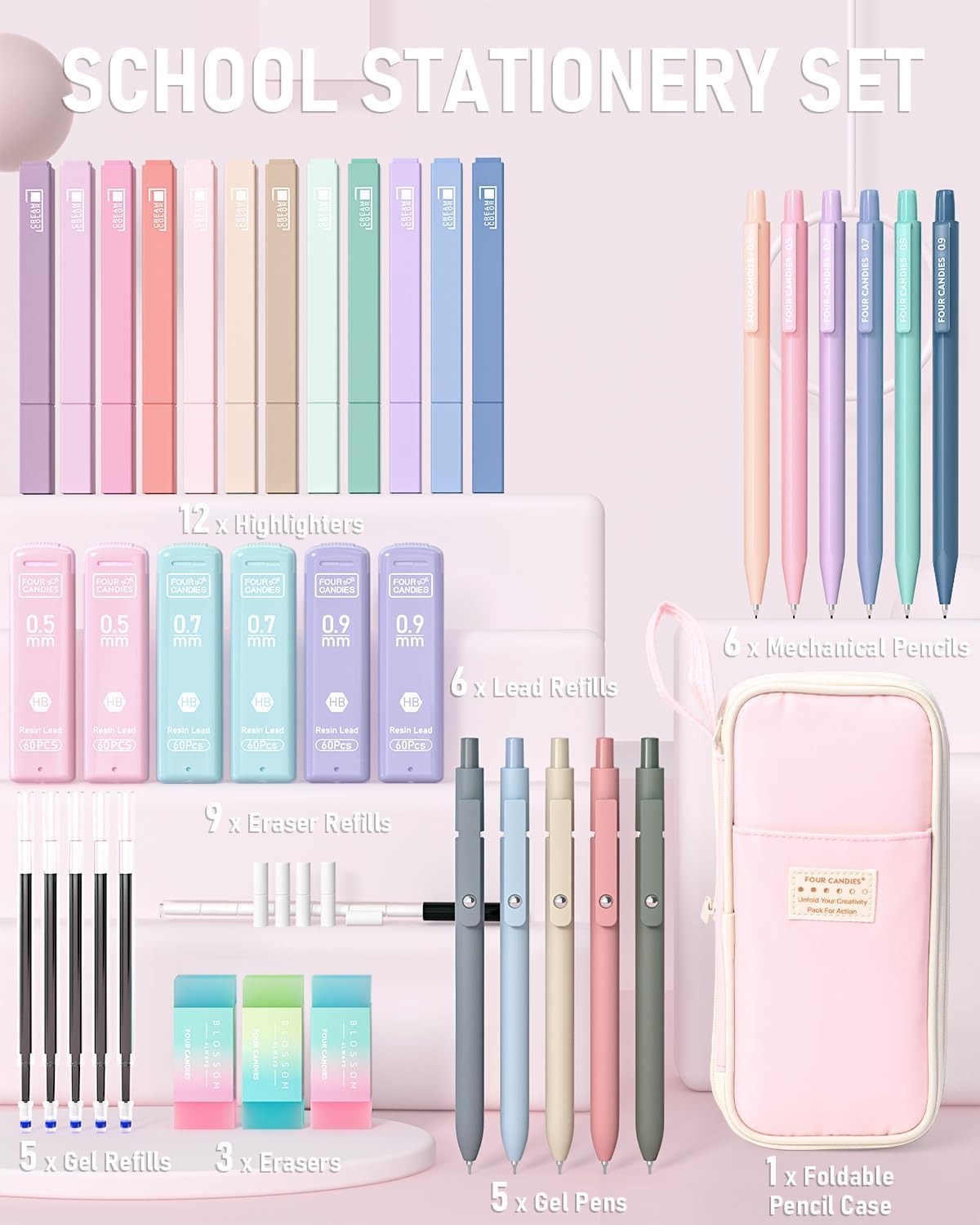 6 color variants (pink, green, purple, blue, cream, black) for personal style matching