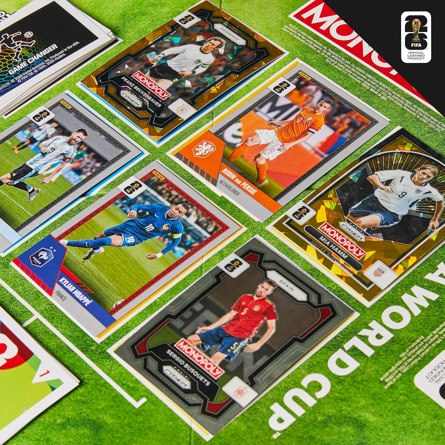 6 exclusive gold cracked ice monopoly panini prizm cards guaranteed per box, plus ultra-rare hat trick and white money blast inserts
