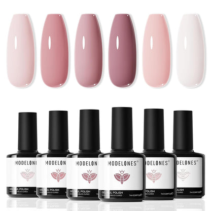 6 nude pink/neutral gel polish shades in 7 ml bottles